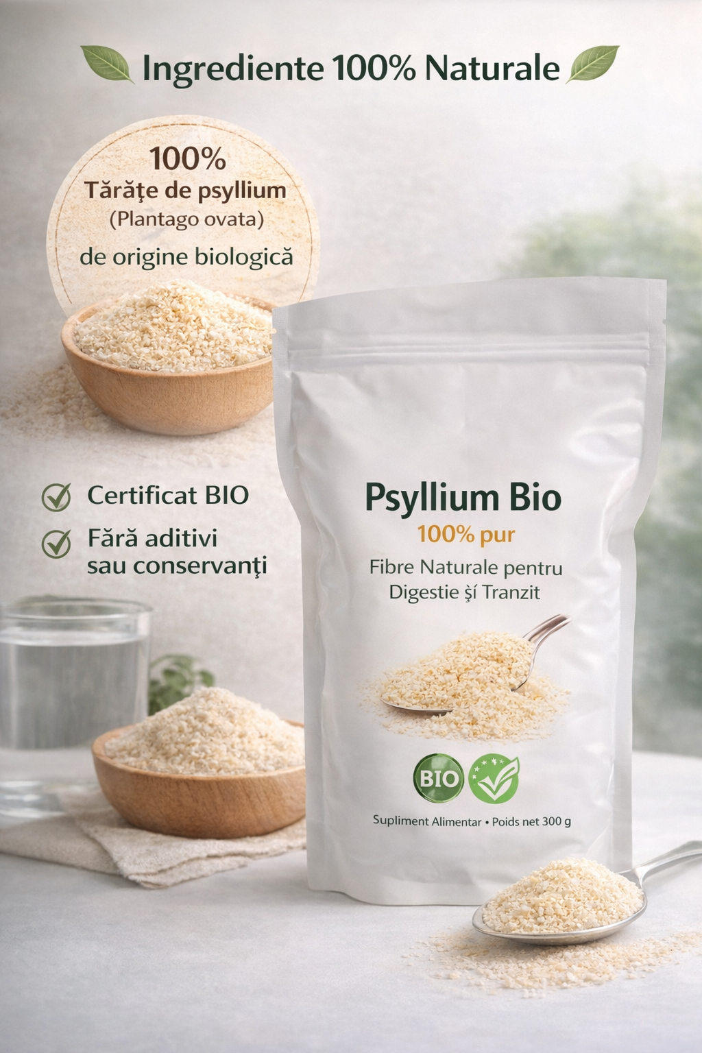 Psyllium Bio 100% Pur – Fibre Naturale pentru Digestie și Tranzit